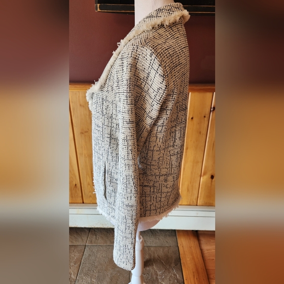 Club Monaco Tweed Flapper Jacket Blazer with Fringe Black and White Size xs - Picture 2 of 9